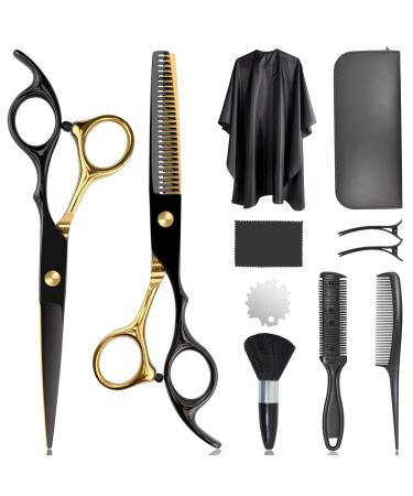 Hair Cutting Scissors, 10 in 1 Professional Hair Shears Set with 6.7 Stainless Steel Cutting Scissors, Thinning Shears, Comb, Cape, Haircut Scissors Shears Kit for Men and Women Barber, Salon, Home