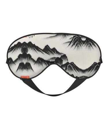 SSIMOO Chinese Landscape Painting Print Double-Sided Eye Mask Soft and Light Blocking for Enhancing Sleep Quality Black