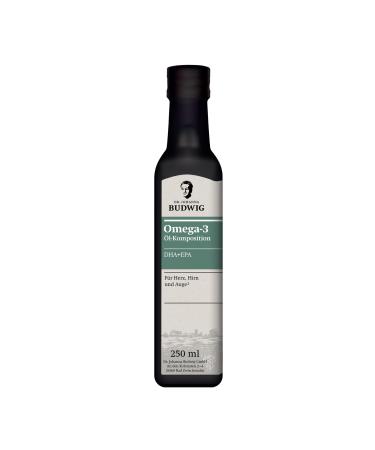 Dr.Budwig Omega-3 DHA + EPA PUR (250 ml) vegetable oil mixture made of cold-pressed linseed oil algae oil and evening primrose oil rich in unsaturated fatty acids with strong taste vegan pure 250 ml (1 Pack)