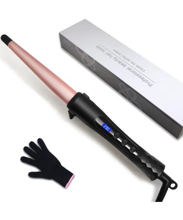 Hair Curling Wand, 1/2-1 Inch Tapered Curling Iron for All Hair Types, Professional Ceramic Hair Curler Wand with Adjustable Temperature 190-450, Include Heat Resistant Glove, Rose Pink