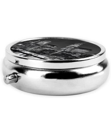 New York Paintings Round Pill Box | 3 Compartment Mini Decorative Travel Medicine Organizer - Black - Buy Online on GoSupps.com