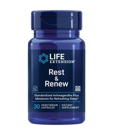 Life Extension Rest & Renew for a Refreshing & Restorative Night s Sleep Gluten-Free Non-GMO Vegetarian 30 Capsules