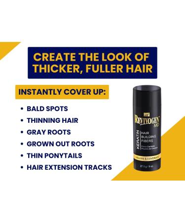 Revivogen MD Keratin Hair Building Fibers - Black 0.9oz | Best Hair Fiber for Thinning Hair - Unisex Hairline Powder & Spray - Buy Online on GoSupps.com