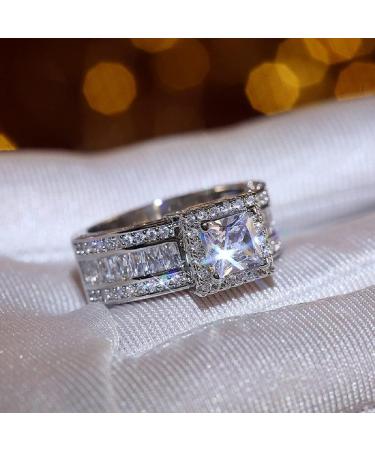 Princess Cut CZ Halo Engagement Ring | Cubic Zirconia Promise Band for Women | Size 9 - Buy Online on GoSupps.com