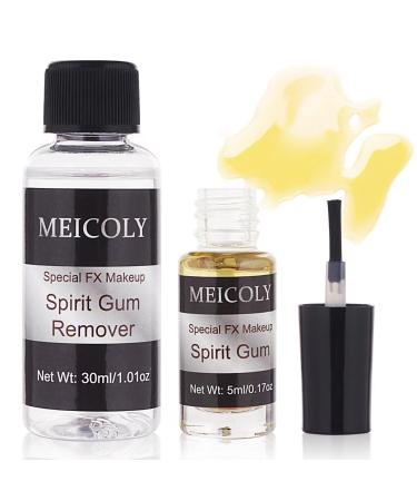 MEICOLY Spirit Gum Adhesive and Remover Combo Kit Professional Face Spirit Glue Body Adhesive for Face Body Prosthetics Body Skin Glue for for Halloween Stage Cosplay Special Effects FX Costume
