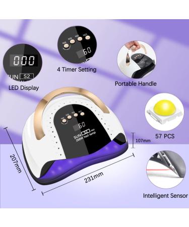 268W UV LED Nail Lamp - LKE Professional Nail Dryer for Gel Polish | 4 Timers, 57Pcs Lamp Beads, Automatic Sensor - White - Buy Online on GoSupps.com