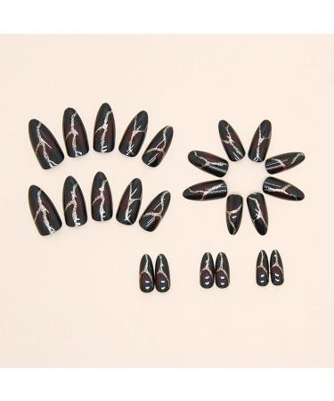 24Pcs Short Dark Red Almond French Press on Nails - Glossy Acrylic French Tips with Gold Design for Women and Girls - Buy Online on GoSupps.com