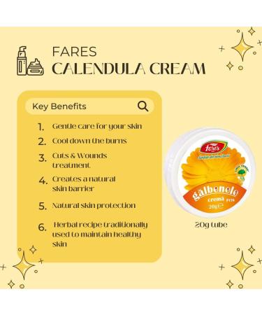 Fares Calendula Ointment - Natural Wound Healing Cream for Burns Cuts & Scars - Soothing Skin Regenerator - 20g Tube - Buy Online on GoSupps.com