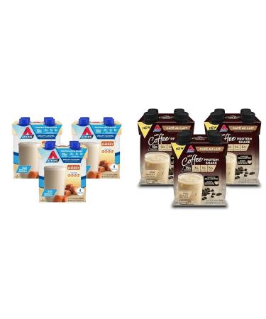 Atkins Energy Shake Creamy Caramel with Protein Gluten Free Keto-Friendly 4 Count(Pack of 3) and Atkins Caf au Lait Iced Coffee Protein Shake 15g Protein Low Glycemic 3g Net Carb 1g Sugar Keto Friendly 12 Count