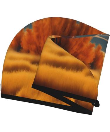 Buy Autumn Golden Grass Coral Velvet Hair Cap - Perfect for Drying Curly Thick Hair | Anti-Frizz Buttons Design - Buy Online on GoSupps.com