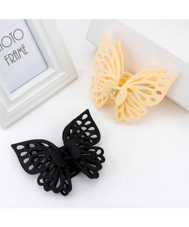 YISSION 2PCS Big Butterfly Hair Clips for Women - Cute Large Hair Claw Clips for Thin & Thick Hair - Beige & Black Hair Accessories - Buy Online on GoSupps.com