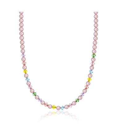 Elegant Pink Multi color Birthday Girl Child Keepsake Sterling Silver Necklace (NMCB) 14.5 Inches