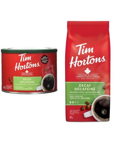 Tim Hortons Decaf Fine Grind Coffee Medium Roast 640g Can & Decaf Coffee Fine Grind Bag Medium Roast 300g