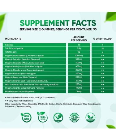 VVNATURALS Sugar-Free Chlorella Spirulina Seamoss Gummy - Immune, Detox & Joint Support | Keto-Friendly Alkaline Supplement for Women & Men | Non-GMO | Made in USA (60 Vegan Gummies) - Buy Online on GoSupps.com