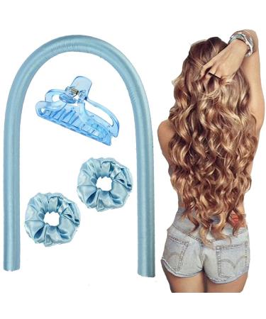 Hitzelose curling iron headband diy heating lose curls no heat curls silk band curling winder sleep soft headband shaft hair curlers diy hair styling tools for long hair blue