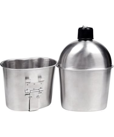 Goetland Stainless Steel WWII US Military Canteen Kit 1QT with 0.5QT Cup and Nylon Cover - Buy Online on GoSupps.com