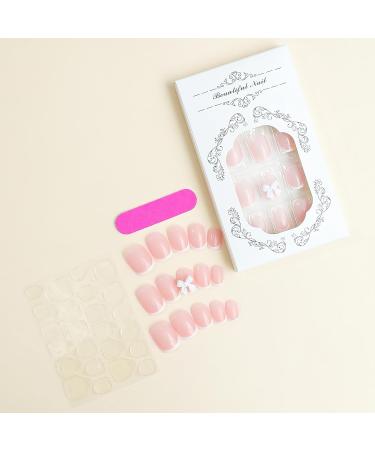 French Tip Press on Nails - Short Square Nude False Nails with 3D Resin Bow Charm - Glossy White Glue-On Nails | 24 Pcs for Women & Girls - Buy Online on GoSupps.com