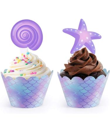 40Ct Mermaid Party Cupcake Toppers and Wrappers - Under the Sea Birthday Party Supplies Mermaid Baby Shower Decorations - Buy Online on GoSupps.com