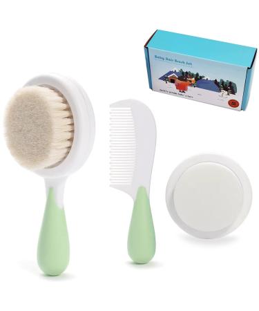 Mocarheri Baby Hair Brush and Comb Set for Newborns & Toddlers- Soft Goat Bristle Hair Brush Bath Sponge and Baby Comb for Infant Kids (3 Piece)
