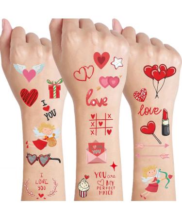 130PCS Valentine's Day Temporary Tattoos for Women Kids  Red Pink Love Heart Flowers Lips Waterproof Body Face Fake Tattoo Stickers for Valentine's Day Wedding Party Favors 10 Sheets