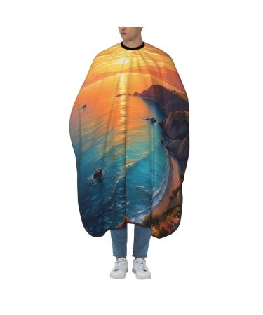 Sunset Sea Printed Polyester Hair Cutting Cape Professional Aldult Haircut Cape Smooth and No Sticky Hair Hair Cutting Accessories 55x66in