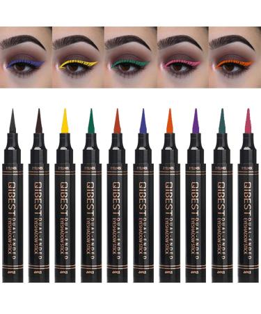 Eyeliner Stamp - BELLESKY Colorful Dual Ended Winged Eyeliner Stamp Long Lasting Waterproof and Smudgeproof Liquid Eyeliner Easy to Use for Beginner or Makeup Artist (10 mm, 6 Colors Set)