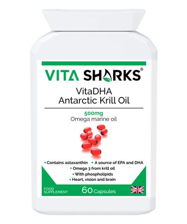 VitaDHA Antarctic Krill Oil a Potent Source of EPA Astaxanthin & DHA for Brain Function Heart Health Blood Hair Skin Joints Connective Tissues & Liver | Cod Liver Oil Alternative