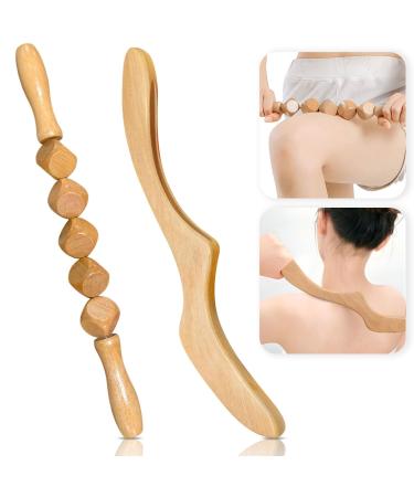 Fascia roller wood premium massage roller wood fascia rod wood massage scooter fascia roll wood for muscle relaxation body shaping Gua Sha Massage Anti Cellulite Book (C)