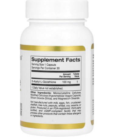 California Gold Nutrition S-Acetyl L-Glutathione 100 mg - 30 Veggie Capsules | International Shipping Available - Buy Online on GoSupps.com