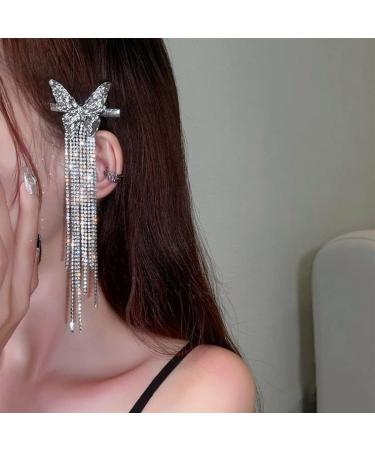 Hair clips butterfly diamond tassel hairpin fashion side bangs clip duckbill clip hair accessories for Women and Girls(Silver) - Buy Online on GoSupps.com