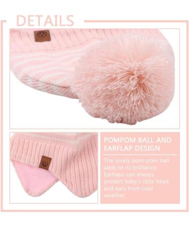 XIAOHAWANG Striped Baby Beanie Hat - Pink | Winter Knitted Warm Hat for Boys and Girls 9-24 Months - Buy Online on GoSupps.com