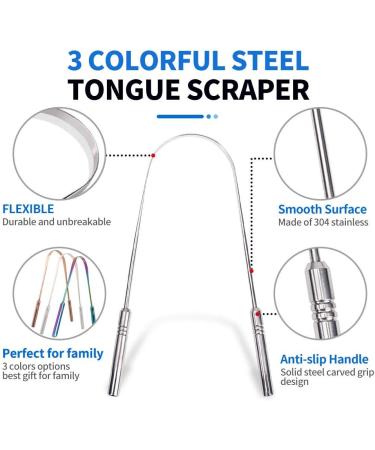 Y-Kelin Stainless Steel Tongue Scraper - 3 Pcs Metal Tongue Brush for Oral Care - Buy Online on GoSupps.com