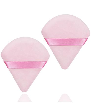 Set of 2 Triangle Makeup Powder Puff Soft Triangle Powder Puff Velour Powder Puff Face Triangle Reusable Triangle Make Up Sponge Pads for Loose Powder Foundation Cosmetics Pink & Pink