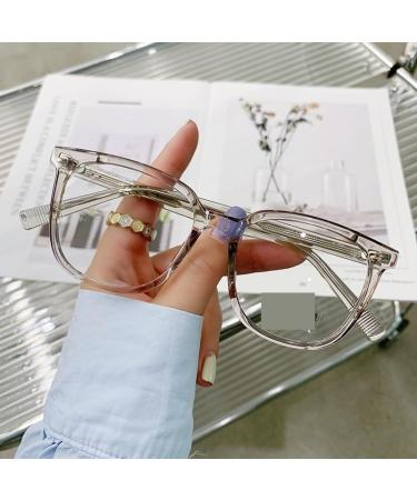 PARWANA Anti Blue Light Large Eyewear Metal Reading Glasses Cute Computer Readers Anti Glare Flat Light Mirror for Women/Men +100 Clear-gray