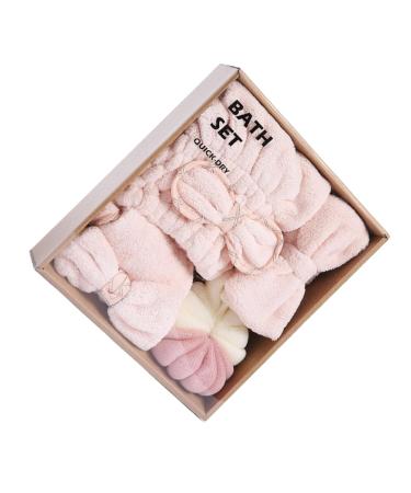 CANIGHT 1 Set Dry Hair Towel Set Lotus Tealight Candle Holder Bath Sponge Bath Towel Pink Twisted Yarn