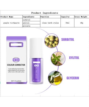 V34 Color Corrector Purple Toothpaste for Teeth Whitening - Teeth Cleaning (1pc) - Buy Online on GoSupps.com