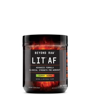 Beyond Raw LIT AF | Advanced Formula Clinical Strength Pre-Workout Powder | Contains Caffeine, L-Citruline, and Nitrosigine | Gummy Worm | 20 Servings