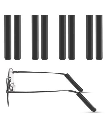 Prasacco 4 pair/8 pieces of glasses cover silicone glasses ear pads Anti -slip and comfortable glasses brackets cover for sunglasses reading glasses myopic grooves decorative glasses (black)