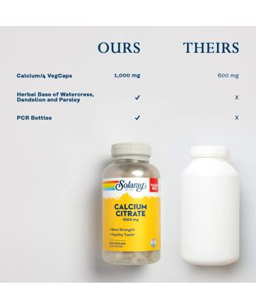 Solaray Calcium Citrate 1000mg | Chelated Bone Strength Supplement | Supports Teeth, Nerve, Muscle & Heart Health | Easy to Digest | Vegan | 275 Count - 60-Day Guarantee - Buy Online on GoSupps.com