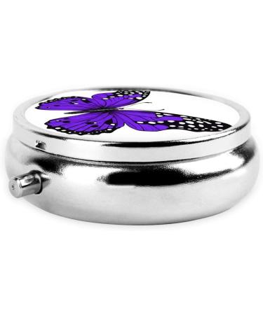 Cute Purple Butterfly Mini Round Pill Box | 3 Compartment Travel Organizer | Portable Medicine Case for Home & Office - Buy Online on GoSupps.com