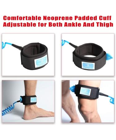 OceanBroad 10' Coiled Paddle Board Leash | Adjustable Thigh Ankle Cuff | Black - Buy Online on GoSupps.com