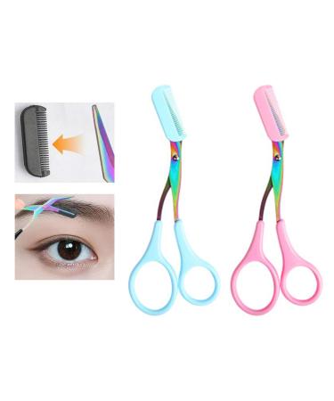 Eyebrow Trimmer Scissor 2024 New Stainless Steel Eyebrow Scissors with Comb Portable Non Slip Professional Eyebrow Trimmer 2-in-1 Comb Eyebrow Trimmer with Anti Slip Finger Support (Green/Pink)