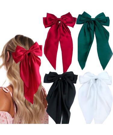 4 Pieces Silky Satin Hair Bows Ribbon Hair Barrettes Clip Large Bow Hair Slides Metal Clips French Barrette Long Tail Hair Accessories Soft Hairpin for Women Girls(Red  Black  Dark green  White) - Buy Online on GoSupps.com