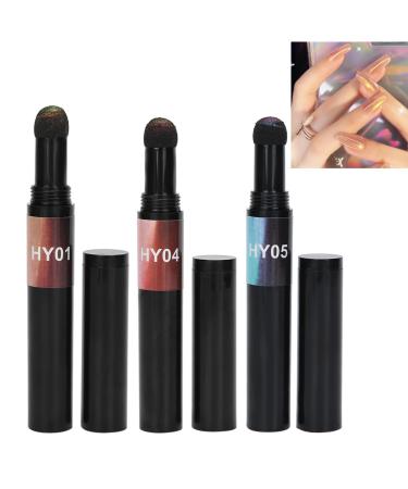 3 Colors Nail Art Air Cushion Powder Pen Chrome Nail Powder for Nails Holographic Nail Powder with Mirror Effects for Nail Art Decor