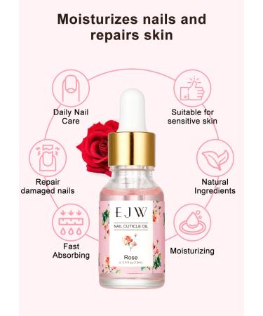 EJW Cuticle Oil Nourishing Daily Nail Care & Hydration | Strengthens Cuticles & Soothes Hangnails | 0.5 fl. oz Rose Nail Oil - Buy Online on GoSupps.com