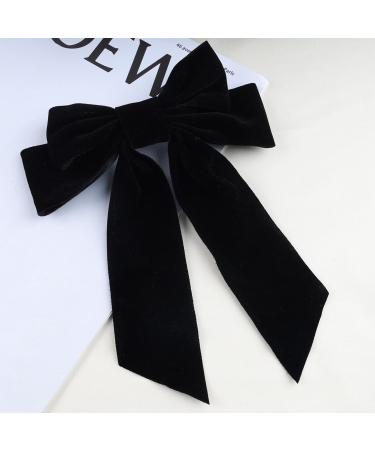 Inilbran Vintage Black Velvet Bow Hair Clip with Long Satin Tail | French Bowknot Barrette for Women - Buy Online on GoSupps.com