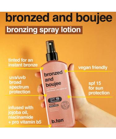 b.tan SPF 15 Sun Tanning Lotion Spray | Bronzed and Boujee - Best Tan Intensifier Browning Outdoor Bronzing Accelerator Packed w/Jojoba Oil Niacinamide & Vitamin B5 Austrailian Brand 8.45 Fl Oz - Buy Online on GoSupps.com