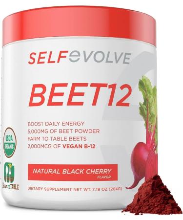 Beet12 - Organic Beet Root Powder Enhanced with Vitamin B12 Nitric Oxide Booster Beet Juice Powder Support Natural Energy Beet Powder with Black Cherry Flavor 30 Servings