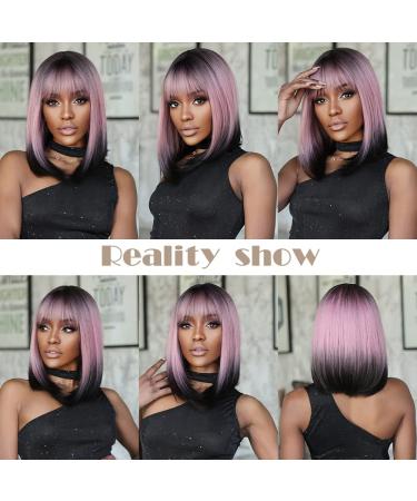 Allbell Black Pink Ombre Bob Wigs for Women | Short Straight Wigs with Bangs | Natural-Looking Hair Replacement for Cosplay & Parties - Buy Online on GoSupps.com