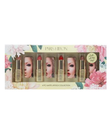 Paris Hilton Matte Lipstick Collection - Long Lasting Lipstick with Full Coverage Lightweight Formula - Creamy Hydrating and Velvety Smooth - 4 pcs